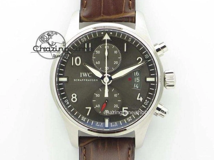 MIROTIME 0513 Youthful Pilot Spitfire 3878 Chrono BP Gray Dial SS On Black Leather Strap A 7368
